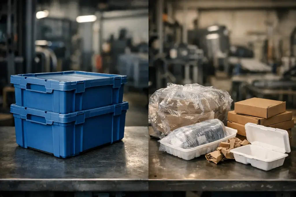 Mehrwegbox versus Einwegverpackung in der Industrie